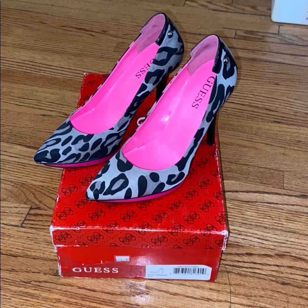 Guess leopard and hot pink 4 inch stiletto.